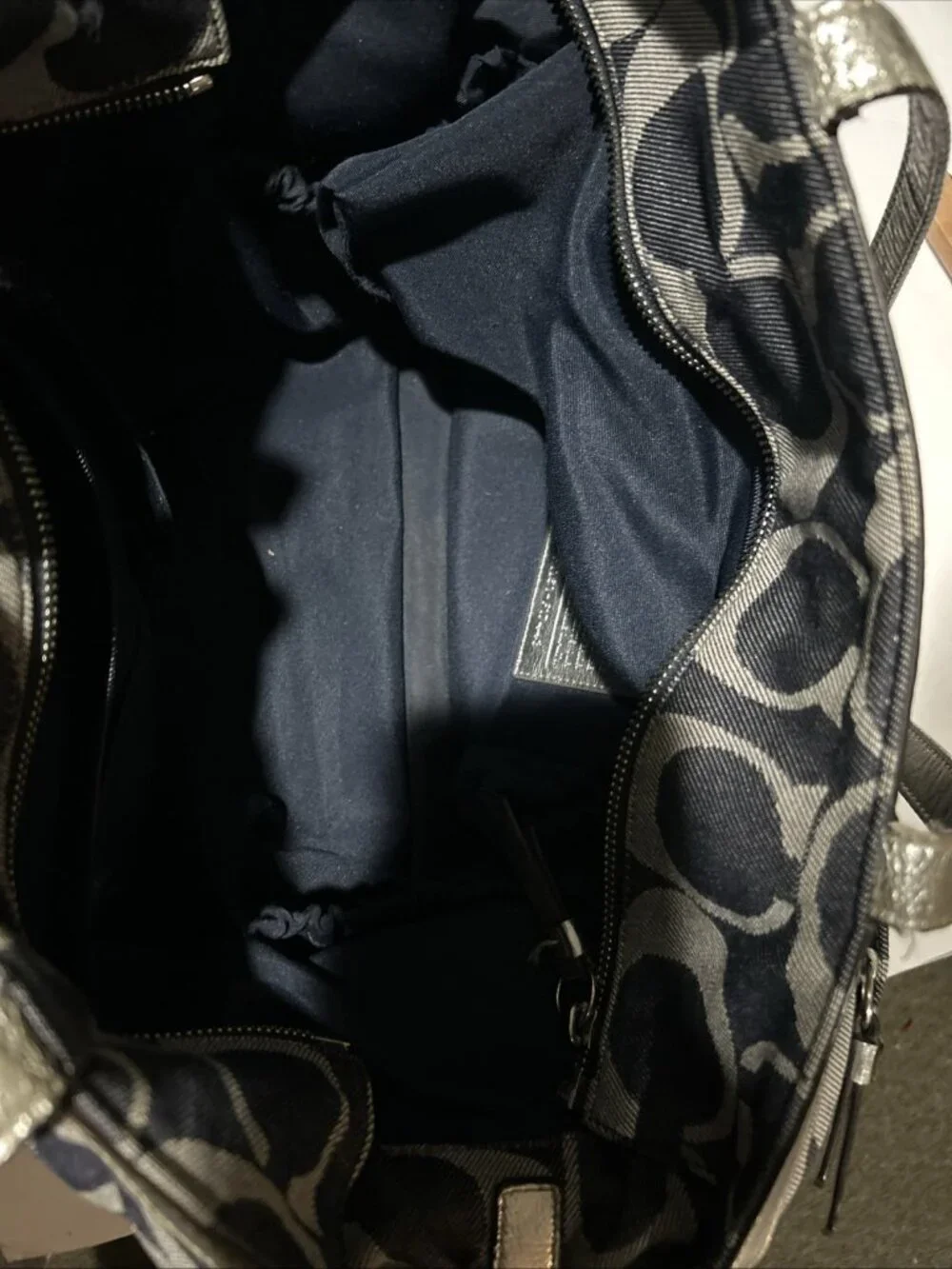 Coach XL Denim Signature Stripe Tote Weekender Diaper Bag F17443 Large Handbag